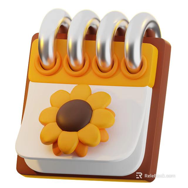 Cute Decorative Ornament Set With Calendar Metal Rings And Sunflower Decoration 3d model 