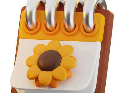 Cute Decorative Ornament Set With Calendar Metal Rings And Sunflower Decoration 3d model