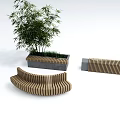 Curved Outdoor Chair With Wooden Slats And Concrete Base For Garden Patio