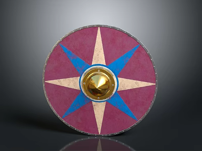 Round Shield Design With Pink Background Blue And Beige Stars Gold Central Ornament 3d model