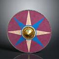 Round Shield Design With Pink Background Blue And Beige Stars Gold Central Ornament