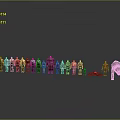 Diverse Characters And Creatures Models Arranged In Lineup On Reflective Surface