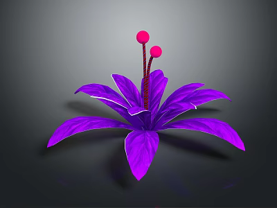 Cartoon Scene Featuring Purple Flower With Petals And Red Stamens On Gray Background 3d model