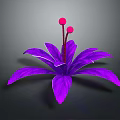 Cartoon Scene Featuring Purple Flower With Petals And Red Stamens On Gray Background