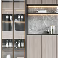 Modern Wine Cabinet With Glass Doors Marble Countertop And LED Lighting Storage Design