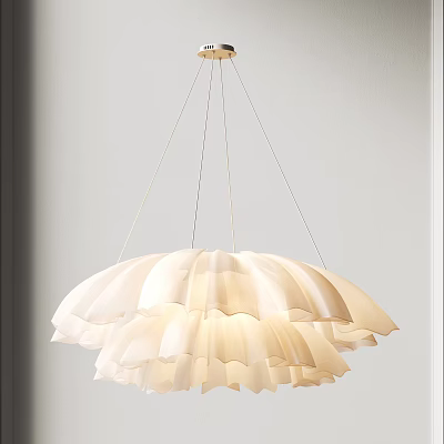 Modern White Layered Pleated Chandelier Hanging In Minimalist Interior Design 3d model