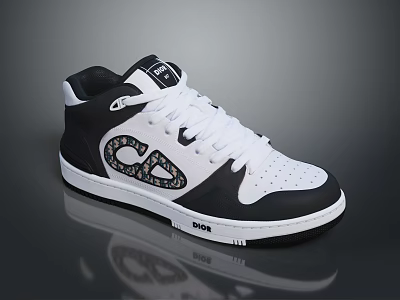 High Top Black And White Sneakers With White Laces And DGK Logo Design 3d model