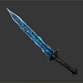 Glowing Icy Blue Sword With Crystal Blade And Dark Ornate Hilt