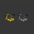 Ornamental Indoor Plants With Yellow And Gray Fan Shaped Leaves On Thin Stems