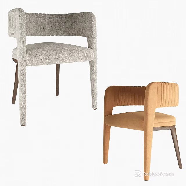 Light Gray And Light Brown Upholstered Dining Chairs With Armrests And Wooden Legs 3d model 