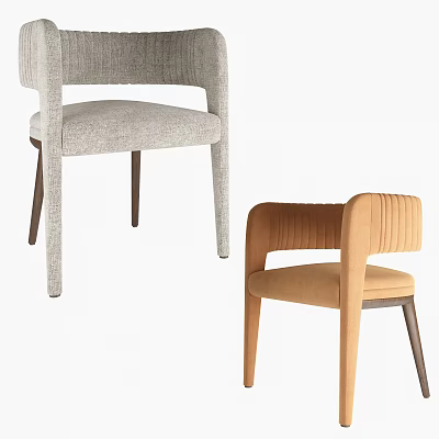 Light Gray And Light Brown Upholstered Dining Chairs With Armrests And Wooden Legs 3d model