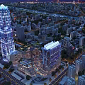 Aerial Urban Planning Night View With Illuminated Skyscrapers Roads And Building Complex