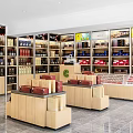 Tobacco and Liquor Store Interior With Shelves Displayed Goods And Counters