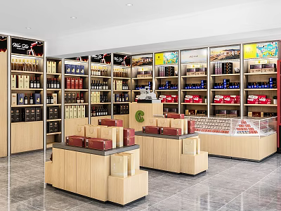 Tobacco and Liquor Store Interior With Shelves Displayed Goods And Counters 3d model