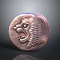 Vintage Antique Copper Coin With Embossed Lion Head Round Design And Textured Surface