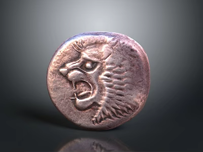 Vintage Antique Copper Coin With Embossed Lion Head Round Design And Textured Surface 3d model