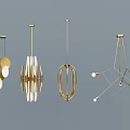 Contemporary Modern Chandeliers Featuring Geometric Circular Designs Golden Frames and White Shades