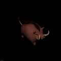 Brown Cartoon Warthog With Spiky Mane Red Eyes And White Tusks