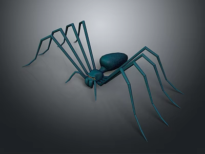 Blue Spider With Long Slender Legs And Oval Body In 3D Model Gray Background 3d model