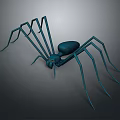 Blue Spider With Long Slender Legs And Oval Body In 3D Model Gray Background