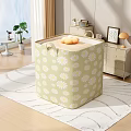 Entryway Cabinet And Side Cabinet With Green Daisy Pattern Storage Box Rug Plant And Decorative Lamp