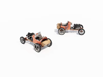 Vintage Model Cars With Open Engines Black Wheels And White Background 3d model