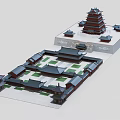 Traditional Chinese Ancient Architecture Model With Courtyard Layout And Tower Structure Design 3d model