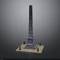 Ancient Stone Obelisk With Detailed Carvings On Square Platform Base