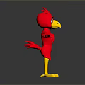 Red Cartoon Bird With Spread Arms Yellow Beak And Feet Against Gray Background
