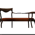 Modern Multi seat Sofa With Wooden Curved Arms And Orange Fabric Upholstery