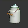White Enamel Milk Can With Orange Wooden Handle And Secure Lid