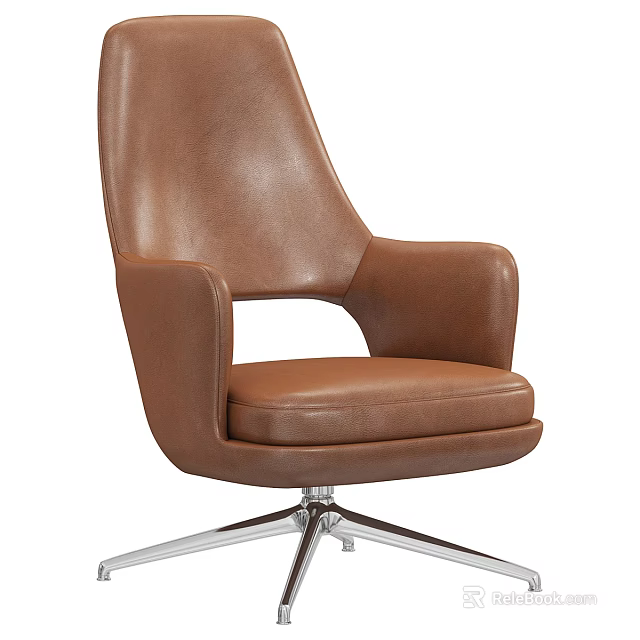 Brown Leather Leisure Chair With Armrests And Modern Metal Base Design 3d model 