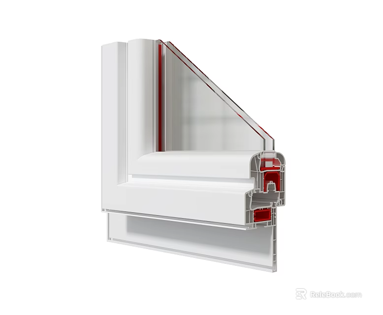 High Quality Hardware Components for Window Frame Profile Section with White Frame and Red Parts 3d model 