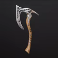 Ornate Metal Sickle With Intricate Carved Blade And Wooden Handle Design