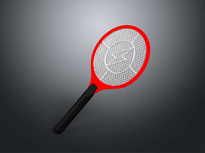 Efficient Red Electric Mosquito Swatter With Black Handle And Grid Surface 3d model