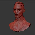 3D Rendered Male Character Bust With Brown Hair Dark Coat Red Cravat White Ruffled Collar