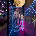 Stylish Bar Interior With Neon Beer Bottle Sign Moon Decor And Green Plants