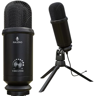 RALENO Professional Studio Microphone With Volume Control Knob And Tripod Stand 3d model RALENO Professional Studio Microphone With Volume Control Knob And Tripod Stand 3d model