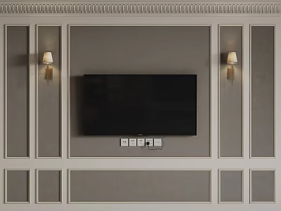 Gray Wainscoting Wall Design With TV Mounted And Side Wall Sconces 3d model