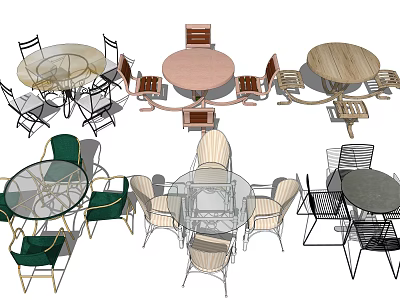 Stylish Modern Outdoor Tables With Round Designs Wooden Glass Metal Tops And Matching Chairs 3d model