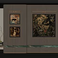 Abstract Paintings on Modern Interior Walls with Green Plants and Art