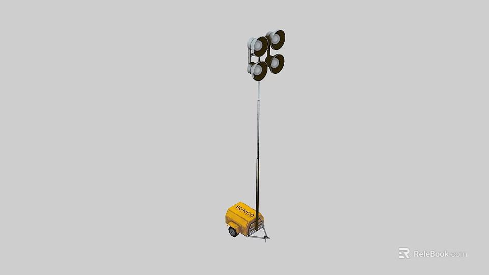 Portable Mobile Lighting Equipment With Yellow Base Wheels And Multiple Lamp Heads 3d model 
