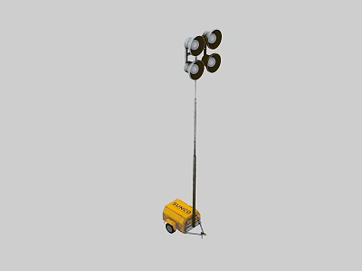Portable Mobile Lighting Equipment With Yellow Base Wheels And Multiple Lamp Heads 3d model