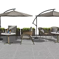 Outdoor Rattan Table And Chair Set With Parasol And Green Plants