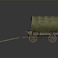 Vintage Covered Wagon With Wooden Structure Green Canvas Cover And Wheels