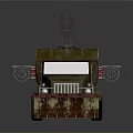 Olive Green Military Truck With Front Plow Roof Mounted Cannon And Tank Body