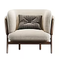 Elegant Modern Single Sofa With Light Beige Fabric Upholstery Wooden Legs And Striped Cushion