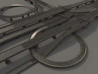 Modern Complex Multi Level Highway Interchange With Loop Ramps And Concrete Structure 3d model