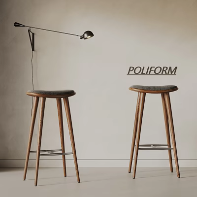 Modern POLIFORM Bar Stools With Wooden Legs And Gray Cushions In Interior 3d model