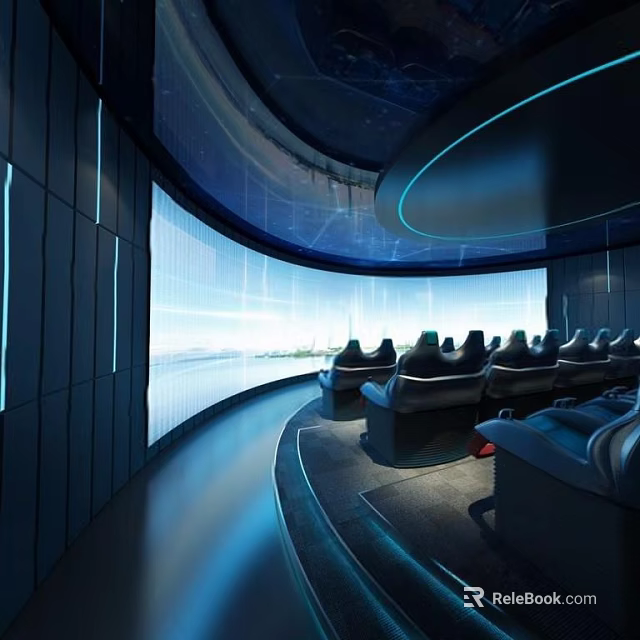 Modern Cinema With Curved Giant Screen Comfortable Seats And Tech Atmosphere 3d model 